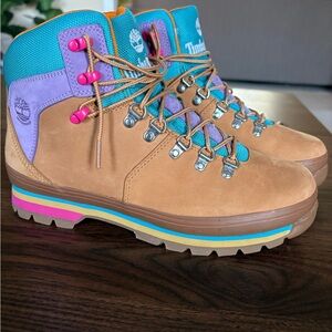 Timberland Tan and Teal Euro Hiker Boots